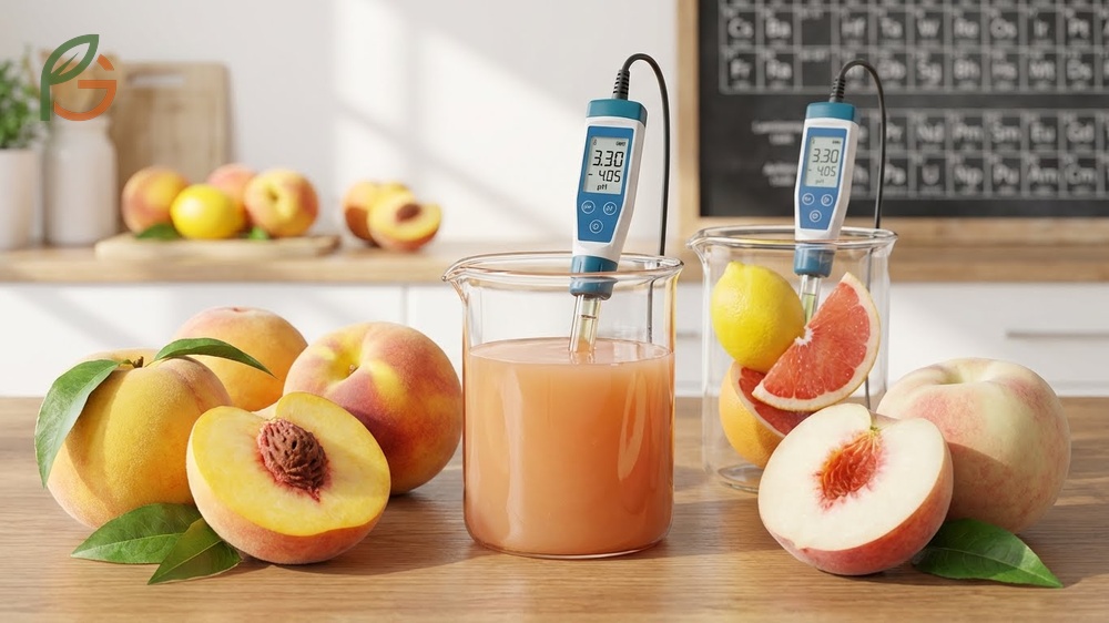 Are peaches acidic on the pH scale showing they are moderately acidic compared to lemons and other citrus fruits.