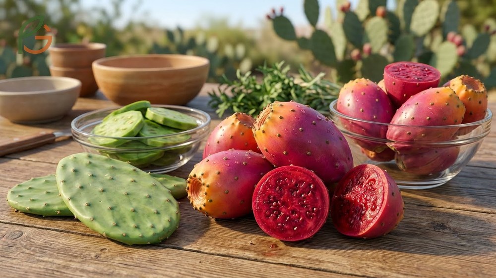 Benefits of prickly pear showing high antioxidant activity and essential minerals like magnesium.