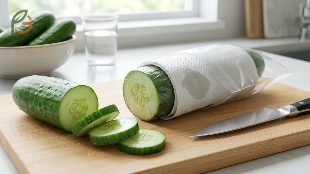 How to store sliced cucumbers involves using an airtight container with paper towels to keep them crisp for 48 hours.