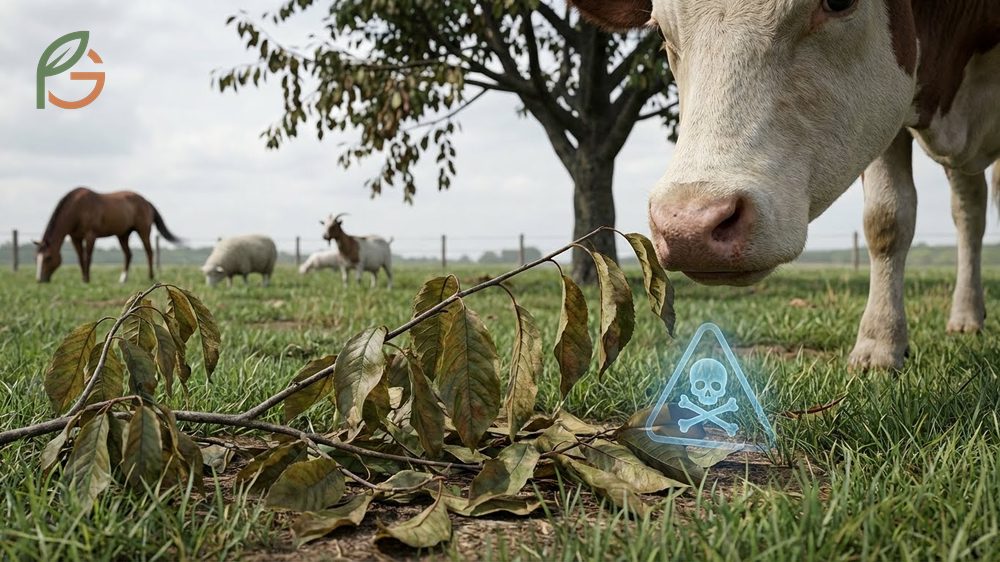 Toxicity risks of wilted black cherry leaves containing prussic acid dangerous to livestock.