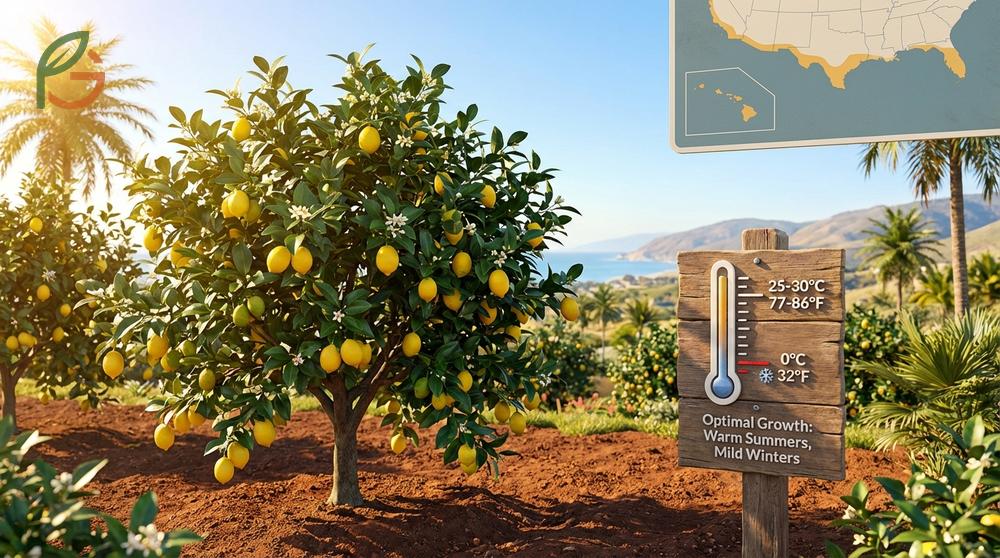 Where do lemon trees grow best is in USDA hardiness zones 9 to 11 with temperatures between 77 and 86 degrees.