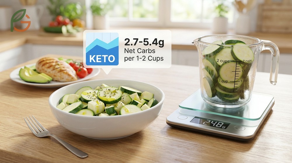 Zucchini serving keto recommendations for portion sizes that fit within a strict 20g daily carbohydrate limit.