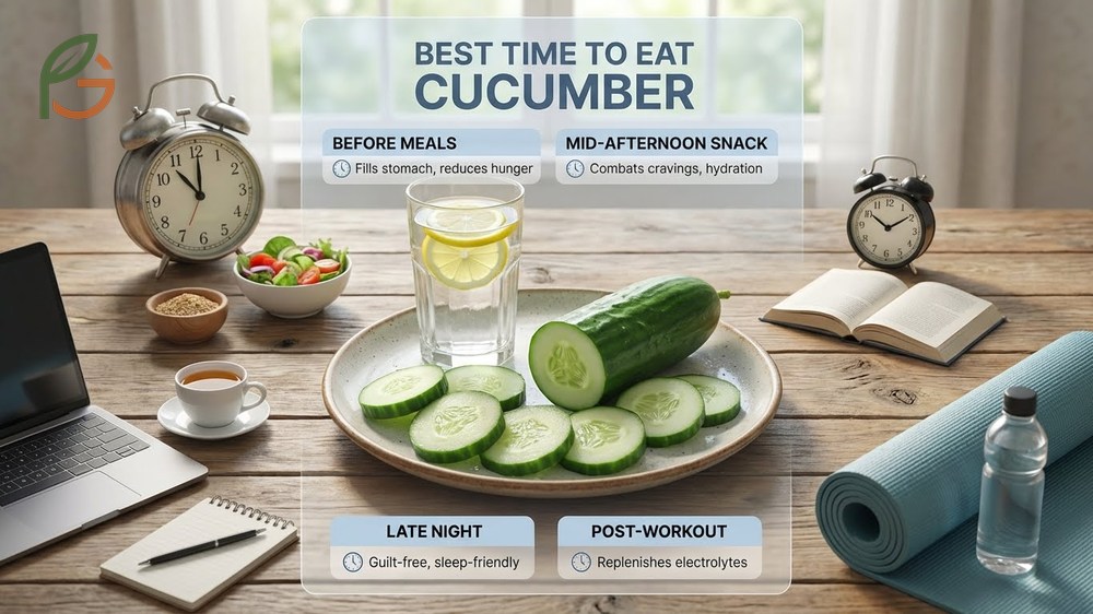 Best time to eat cucumber for weight loss including 30 minutes before meals to fill the stomach and reduce hunger.