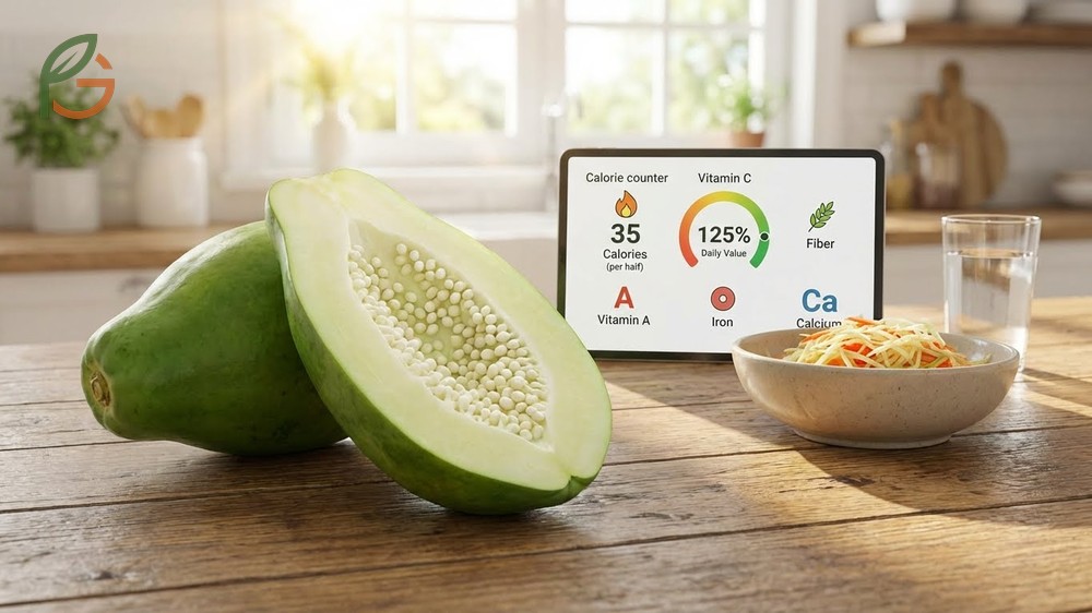 Green papaya nutrition provides low calorie content and high vitamin C for immune support.