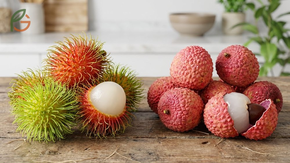 How to tell lychee and rambutan apart by examining size shell texture and distinctive hair like spines.
