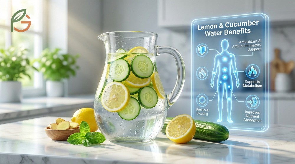 Lemon and cucumber water benefits highlighting antioxidant activity and reduced inflammation markers.