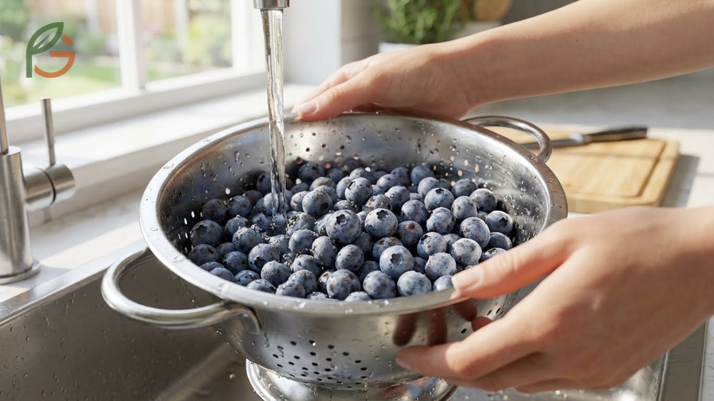 Should you wash organic blueberries to remove natural pesticide residues and bacteria accumulated during harvesting and packing processes.