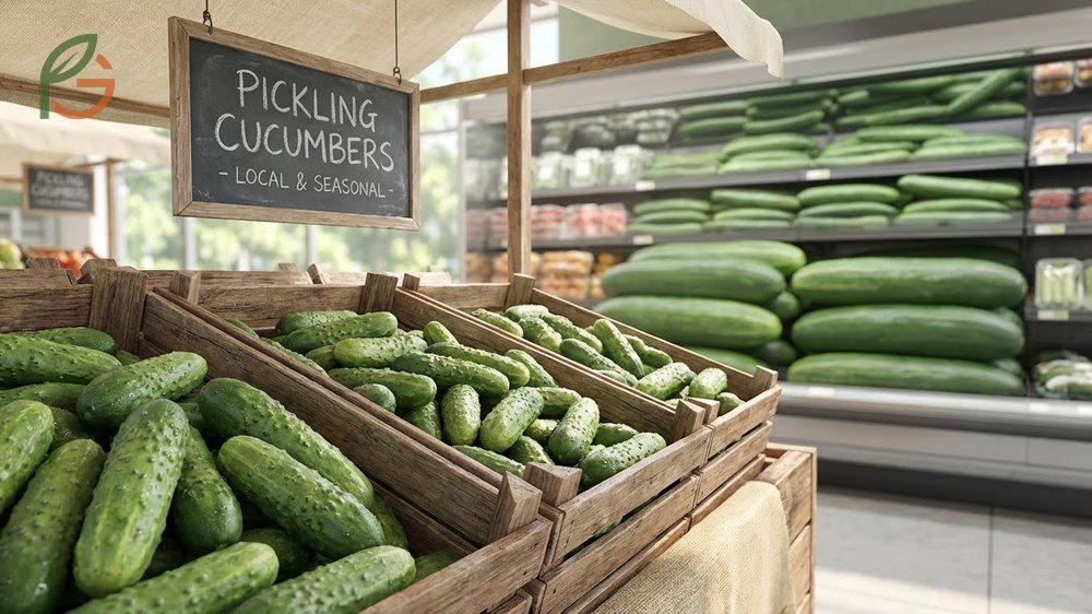 Where to buy pickling cucumbers at local farmers markets during peak season from July to September.
