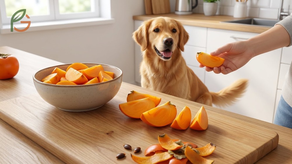 Are persimmons safe for dogs considering one fruit provides 6g fiber and 2740 IU vitamin A for immune support.