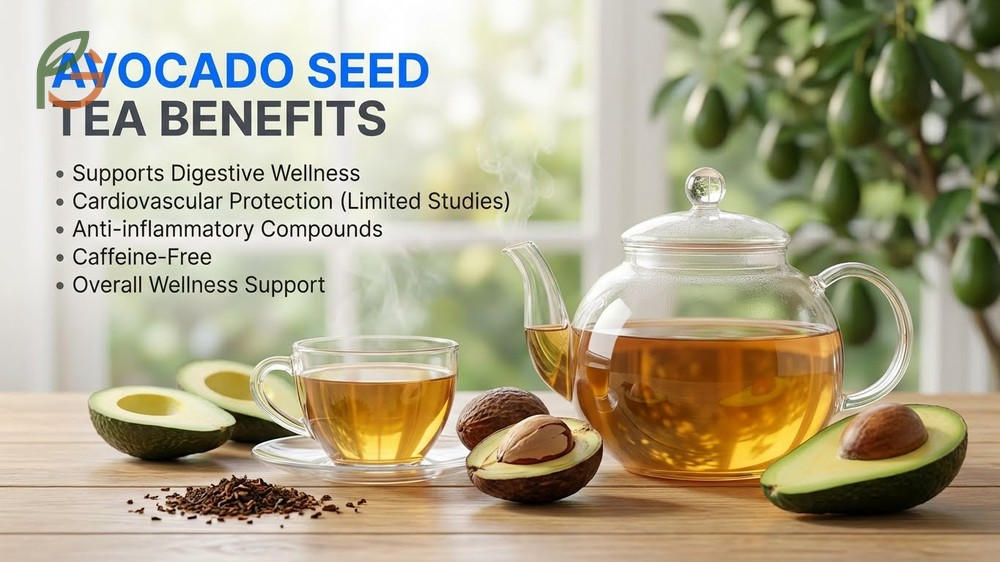 Avocado seed tea benefits derived from boiling dried seeds to extract polyphenols and soluble fiber.