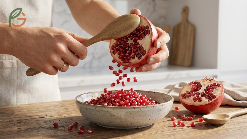 How to eat pomegranate seeds sprinkled over yogurt or salads for a crunchy and nutritious addition.