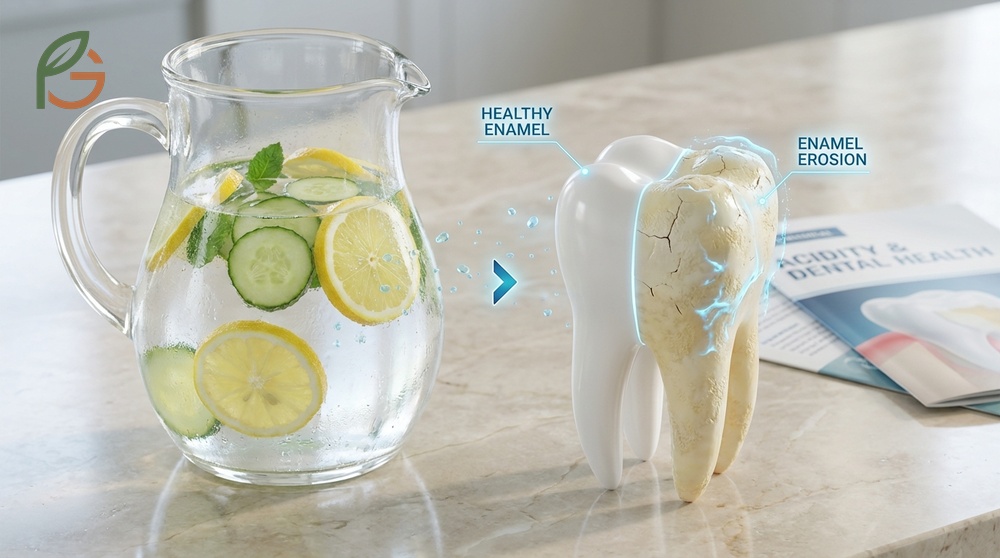 Lemon cucumber water side effects warning about tooth enamel erosion from acidic lemon juice exposure.