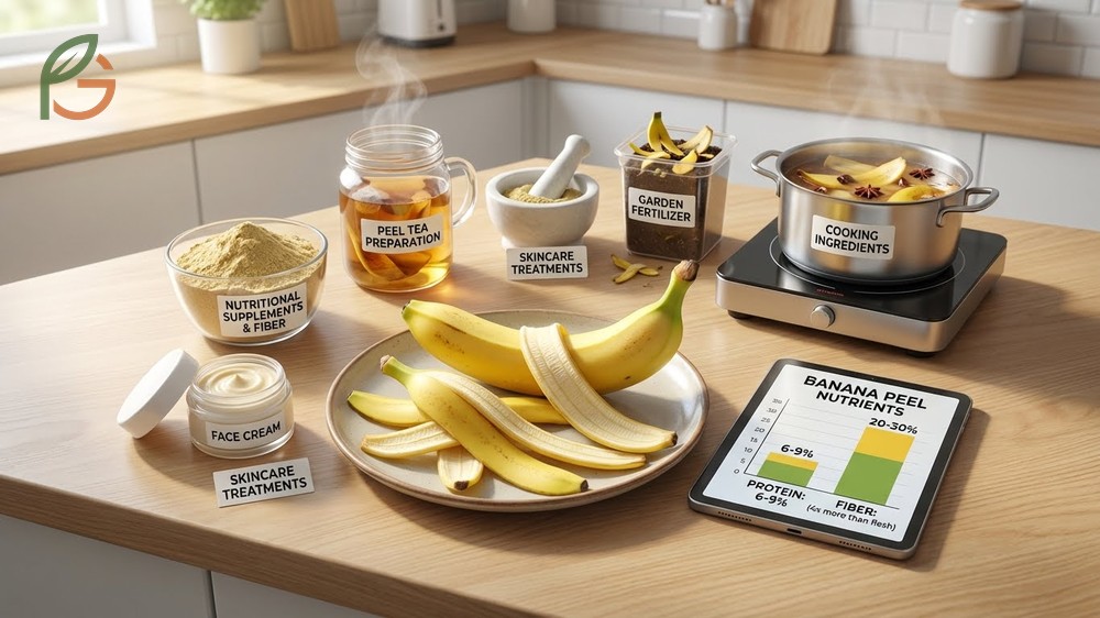 Nutritional value of banana peels containing high levels of potassium, magnesium, and dietary fiber.