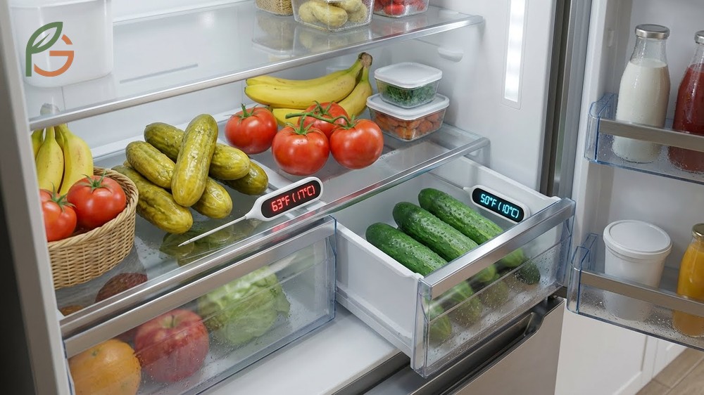 Preventing common storage problems like yellowing involves keeping cucumbers away from ethylene producing fruits like tomatoes.