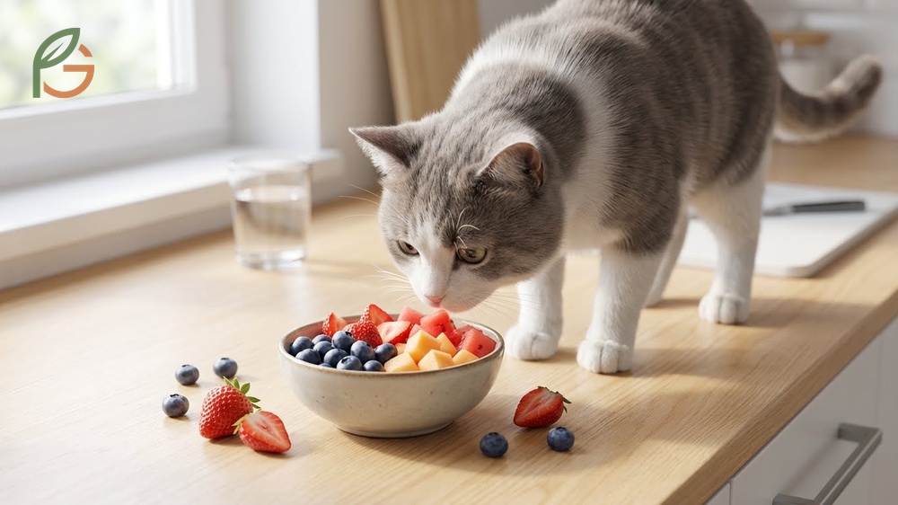 Safe fruits cats can eat like blueberries and seedless watermelon in small amounts not exceeding 2% of calories.