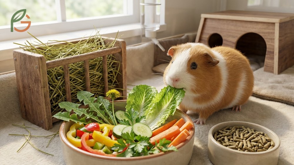 Safe vegetables for guinea pigs list including bell peppers and leafy greens for a balanced diet.