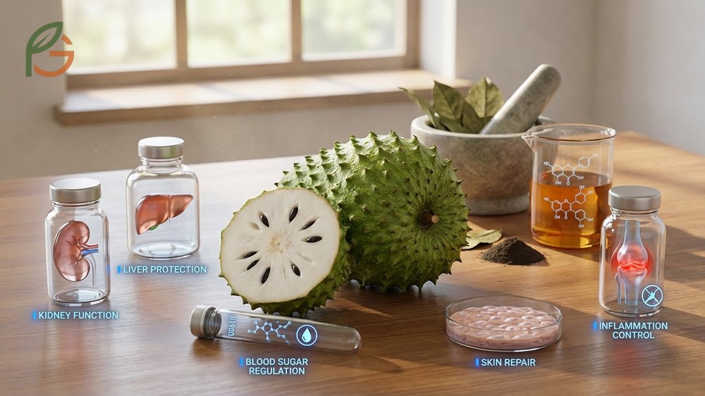 Soursop is good for what explanation featuring 560mg phenols per 100g peel for potent antioxidant and cellular protection.