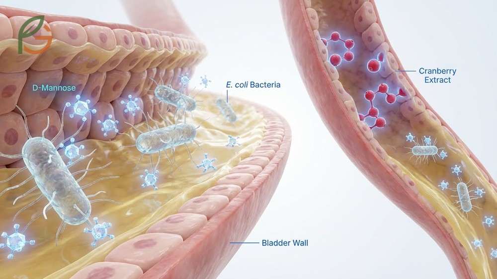 D mannose for dogs works alongside cranberry by binding to bacteria in urine for faster flushing.