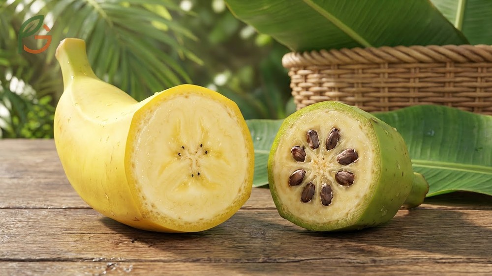 Do bananas have seeds shows tiny black specks in commercial fruit versus large seeds in wild varieties.