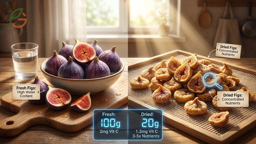 Dried figs vs fresh figs comparison highlighting nutrient concentration and shelf life differences.