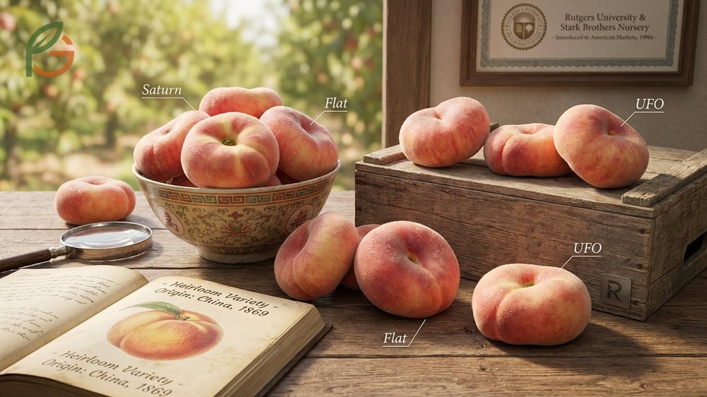 What are donut peaches explaining the saturn and flat peach varieties with their distinctive saucer shape.