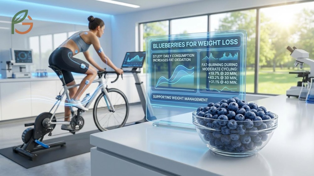 A healthy meal with blueberries designed to support weight management and increased fat oxidation during exercise.