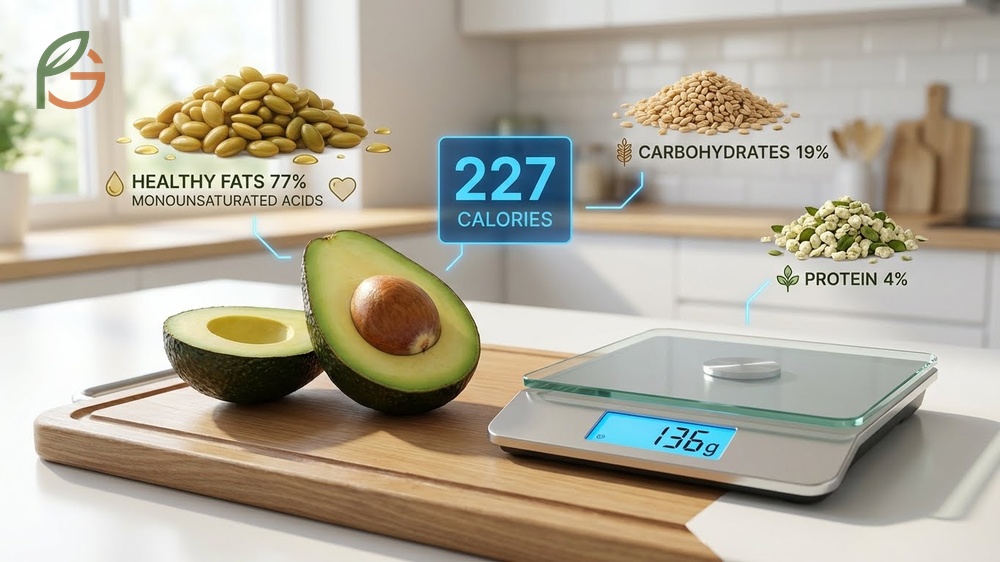 How many calories in an avocado varies by size with a medium Hass containing 227 calories.