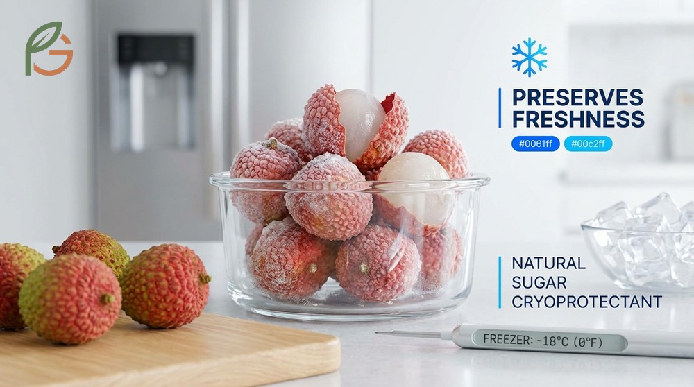 Can you freeze lychees effectively by using rapid freezing at -30°C to preserve texture and prevent large ice crystals from forming.