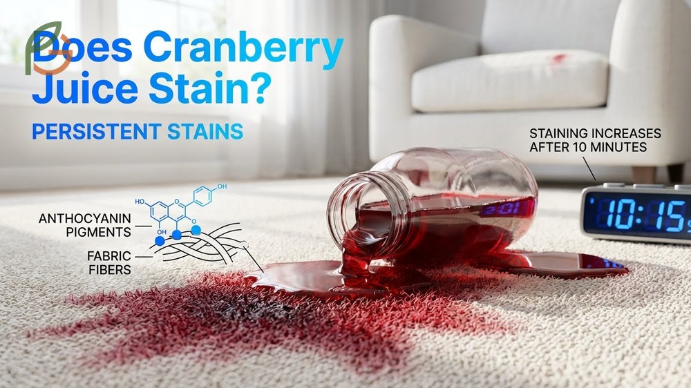 Does cranberry juice stain fabrics because its acidic pigments bond rapidly to fibers within ten minutes.