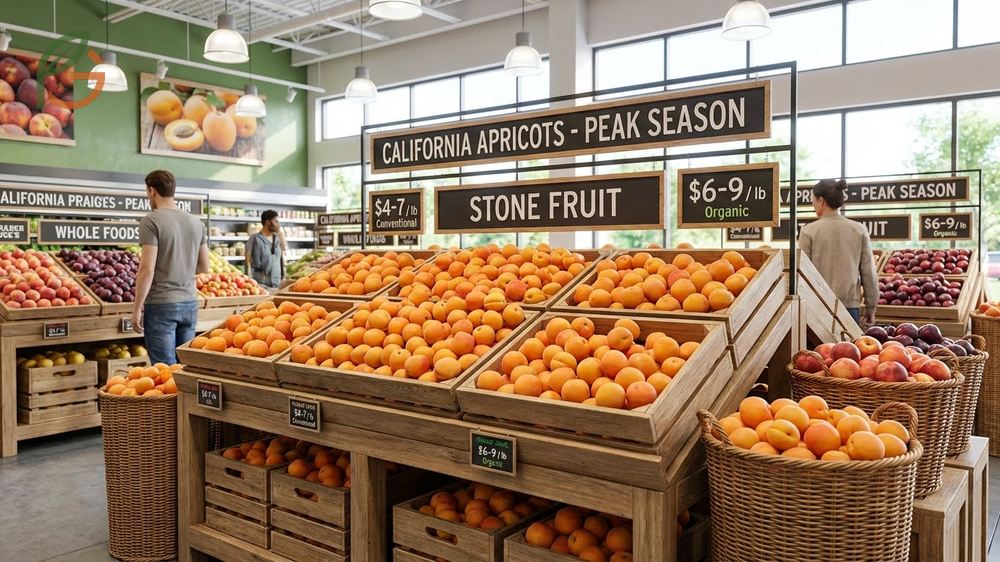 Grocery store apricots availability from late May through July at major chains like Trader Joes and Whole Foods markets.