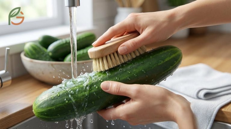 How to wash cucumbers effectively removes wax and pesticides using running water and a vegetable brush for maximum safety.