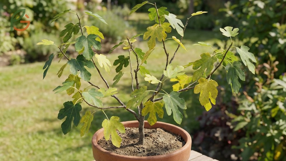 Nitrogen deficiency in fig trees causes slow growth and generalized chlorosis where the entire plant turns yellowish.