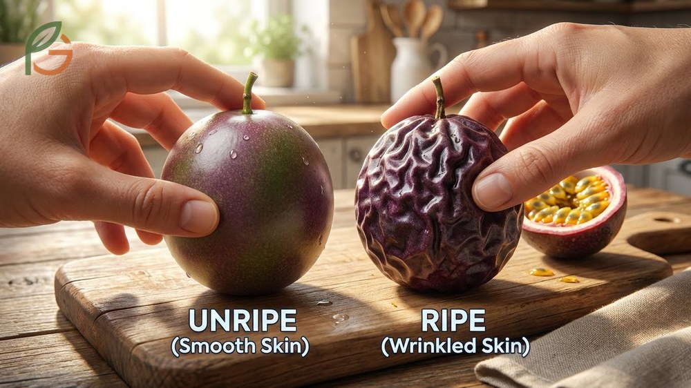 Prepare passion fruit by selecting specimens with wrinkled skin which indicates peak ripeness and optimal sugar content.