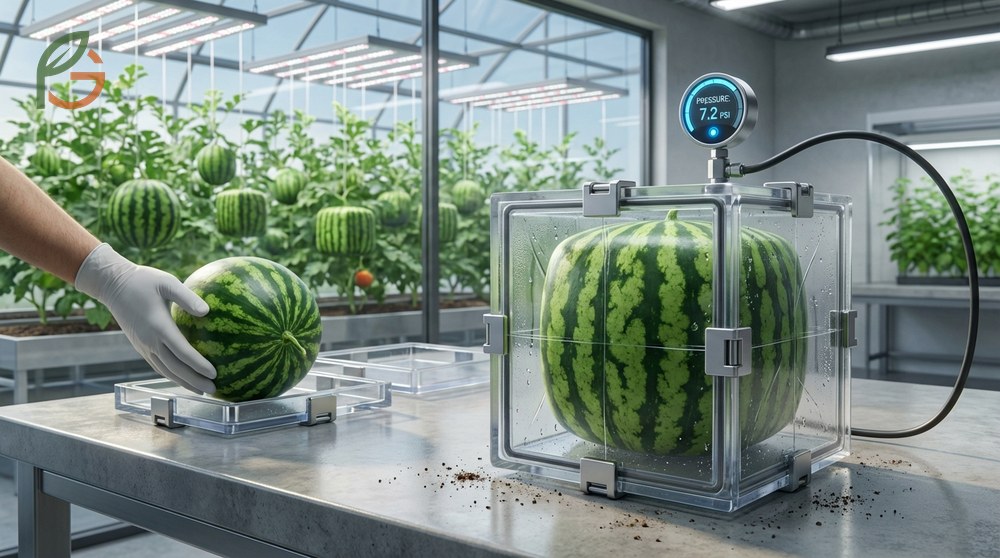 Square watermelon technique requires a strong mold to withstand 5 to 8 pounds of pressure per square inch during growth.