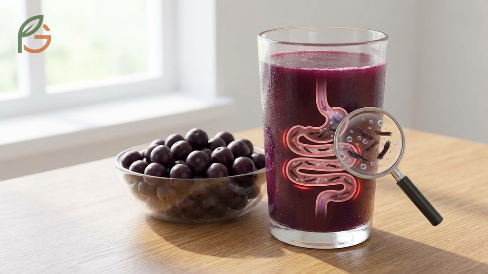 Acai juice side effects may include digestive issues from 3g fiber content fermenting in the colon.