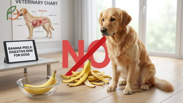 Can dogs eat banana peels guide highlighting choking hazards and digestive blockage risks for pets.