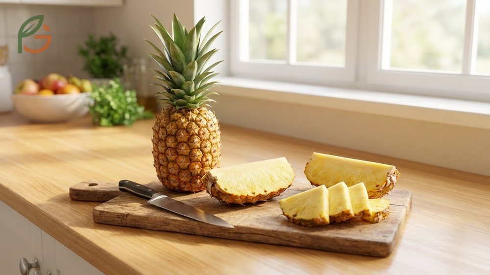 Eating whole pineapple reduces waste by using the core in smoothies or marinades instead of discarding.