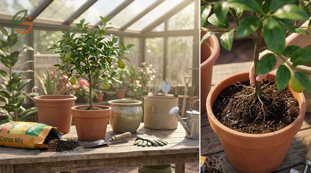 How to plant a lemon tree in a pot using 5 gallon containers with drainage holes for root health.