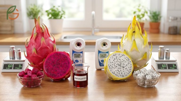 White vs Red dragon fruit differences in taste and nutrition showing higher antioxidant levels in red varieties.