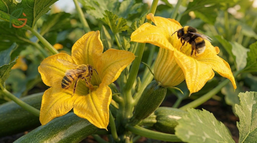 Zucchini pollination flowers require bees to transfer pollen from male stamens to female stigmas for fruit development.