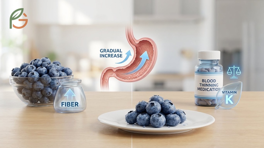 A small portion of blueberries representing the need for moderation to prevent digestive discomfort in sensitive individuals.