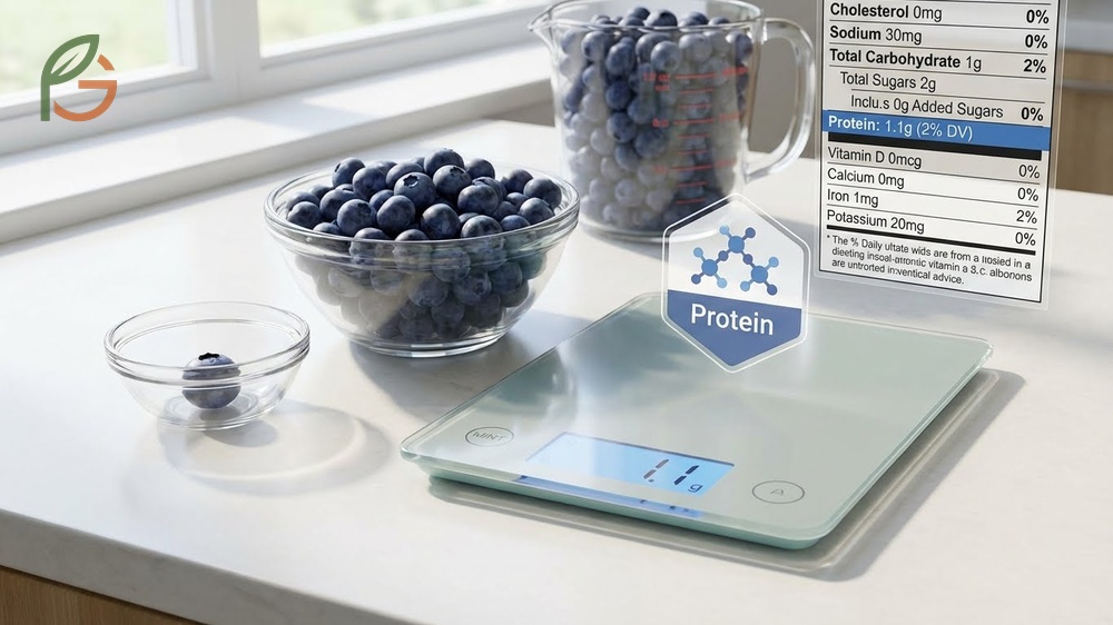 Do blueberries have protein showing 1.1 grams per cup as part of a balanced diet.