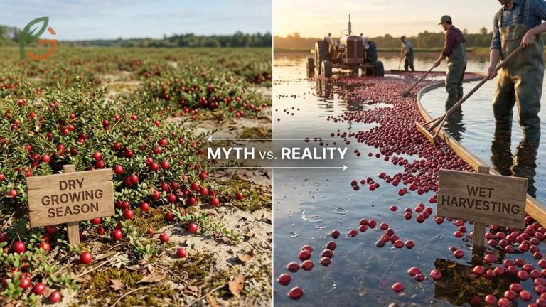 Do cranberries grow in water myth explained showing 90% of production relies on temporary wet harvesting.