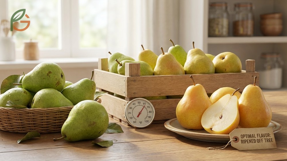 Do pears ripen off the tree research shows they develop better texture when harvested firm and ripened indoors.