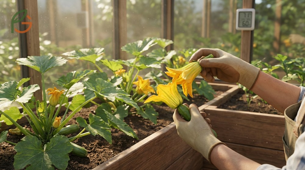 Hand pollination zucchini technique involves transferring pollen from male to female flowers using a brush or stamen.