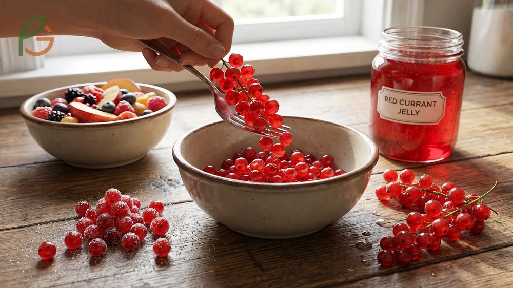 How to eat red currants guide suggesting red currant jelly preparation using equal parts fruit, water, and sugar.