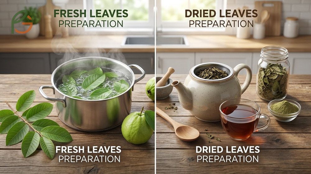 How to make guava leaf tea involves boiling fresh or dried leaves for 15 minutes to extract beneficial quercetin and tannins.