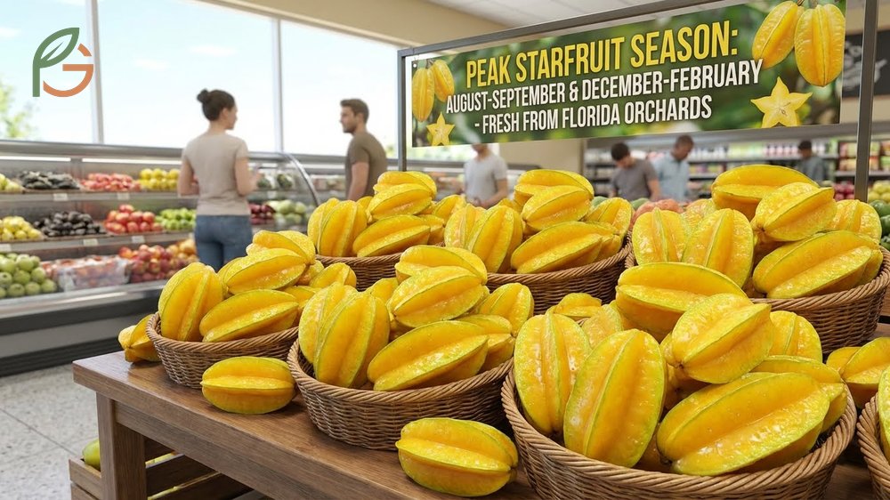 Peak starfruit availability occurs in August to September and December to February offering the highest fruit quality.