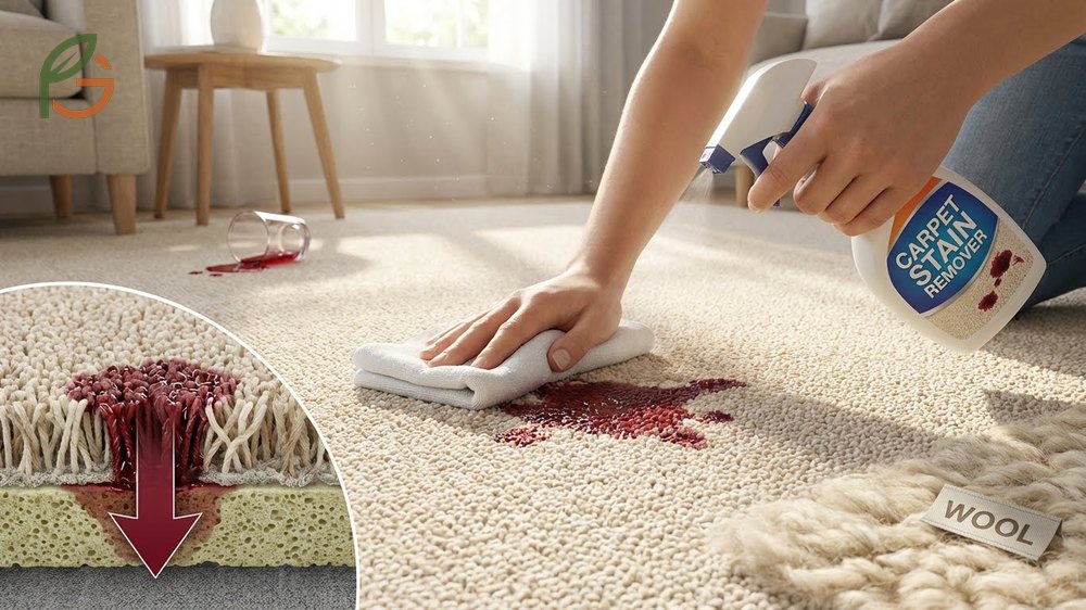 How to get cranberry juice out of carpet requires blotting with white towels to absorb liquid without rubbing.