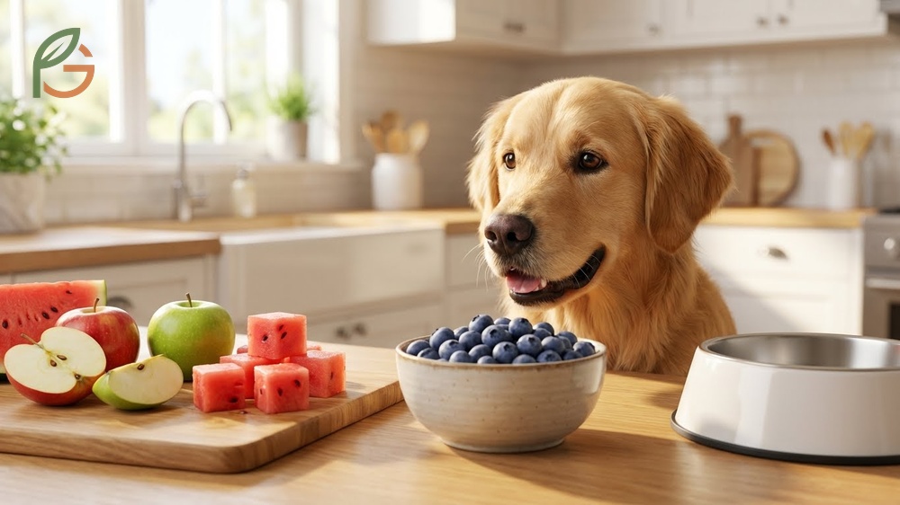 Safe fruit treats for dogs such as blueberries and watermelon offer vitamins without the blockage risks associated with persimmons.